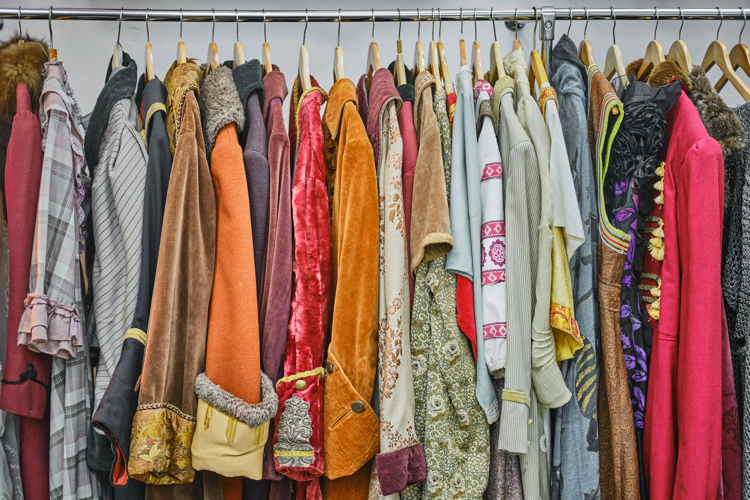 Colorful thrift clothing rack